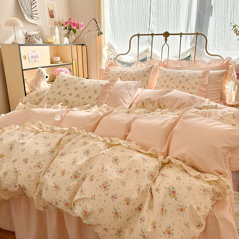 3pcs 100% Cotton Duvet Cover Set (1*Duvet Cover + 2*Pillowcase, Without Core), lace Bedding Set, Soft Comfortable