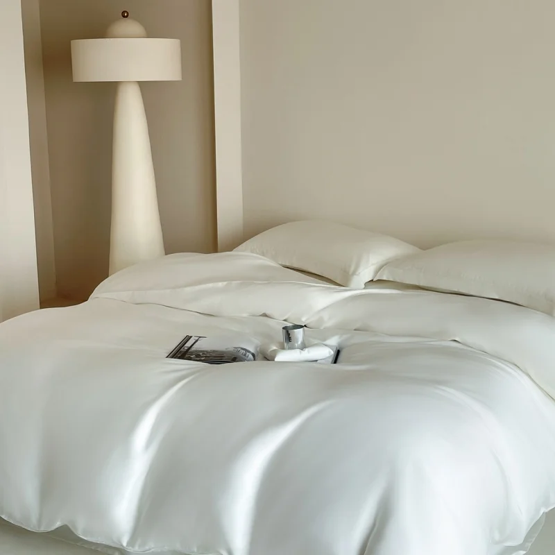 White Silky Wedding Duvet Cover, Lyocell Bamboo Fiber Summer Cooling Quilt Cover,Breathable Skin-friendly Home Bedding 59*79in