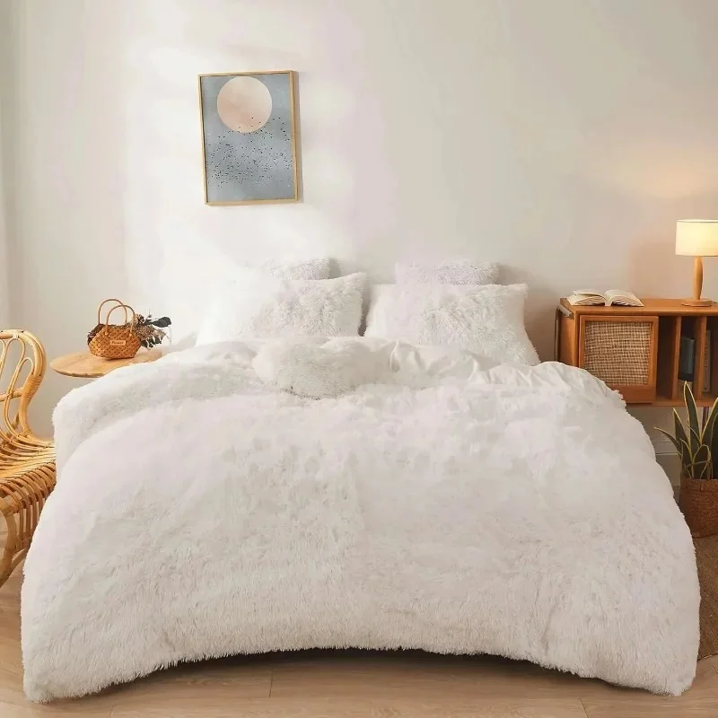 Ultra Soft Faux Fur Queen Comforter Set - Includes Plush Fluffy Bedding Duvet Cover and Two Pillowcases