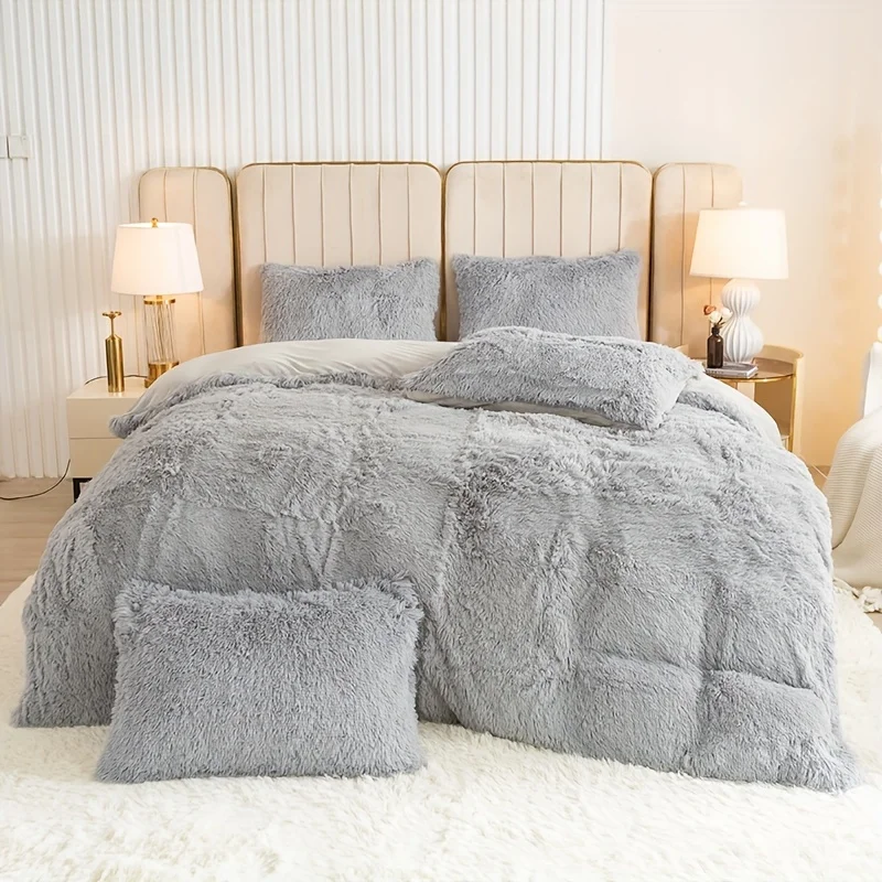 3-Piece Luxurious Plush Duvet Cover Set – Cozy & Soft Bedding, Perfect for Bedroom Comfort, Ideal for Guest Rooms and Dorm Aesth