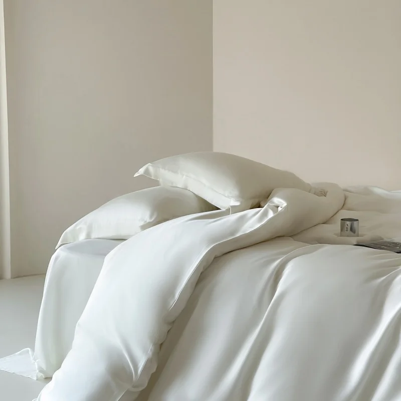 White Silky Wedding Duvet Cover, Lyocell Bamboo Fiber Summer Cooling Quilt Cover,Breathable Skin-friendly Home Bedding 59*79in