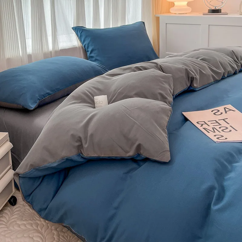 Solid Color Four-piece Set Simple Quilt Cover Grinding Quilt Cover Washing Cotton Student Dormitory Bedding Summer