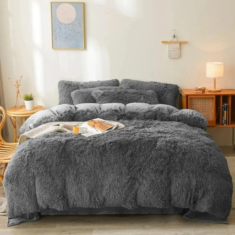 Ultra Soft Faux Fur Queen Comforter Set - Includes Plush Fluffy Bedding Duvet Cover and Two Pillowcases