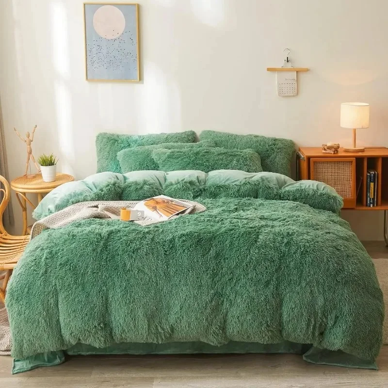 Ultra Soft Faux Fur Queen Comforter Set - Includes Plush Fluffy Bedding Duvet Cover and Two Pillowcases
