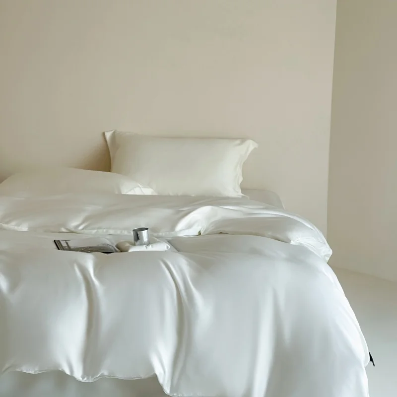 White Silky Wedding Duvet Cover, Lyocell Bamboo Fiber Summer Cooling Quilt Cover,Breathable Skin-friendly Home Bedding 59*79in