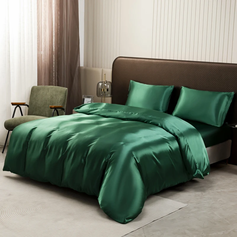 Black Ice Silk Bedding Set Satin Silky Duvet Cover Set With Pillowcase High-end Home Textiles Solid Color Bed Cover Sets
