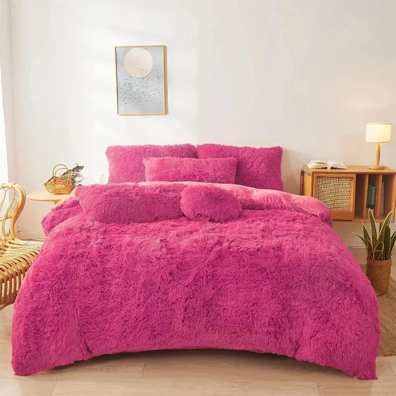 Ultra Soft Faux Fur Queen Comforter Set - Includes Plush Fluffy Bedding Duvet Cover and Two Pillowcases