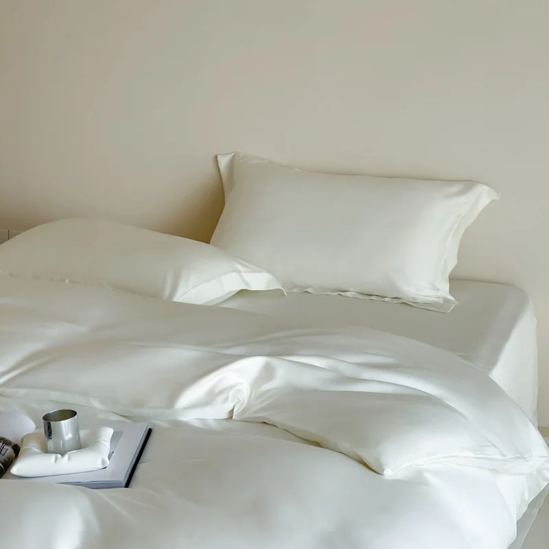 White Silky Wedding Duvet Cover, Lyocell Bamboo Fiber Summer Cooling Quilt Cover,Breathable Skin-friendly Home Bedding 59*79in