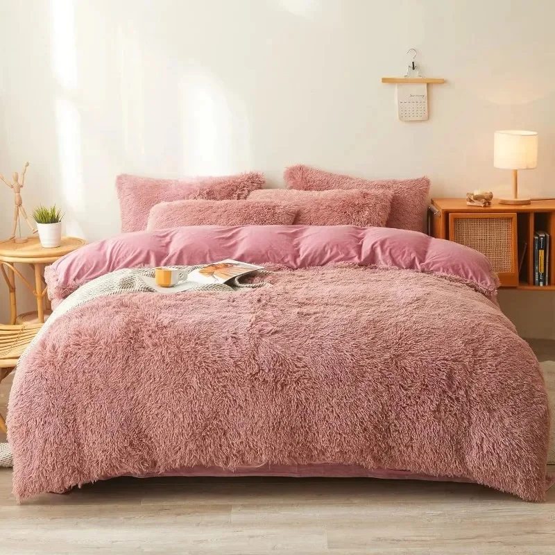Ultra Soft Faux Fur Queen Comforter Set - Includes Plush Fluffy Bedding Duvet Cover and Two Pillowcases