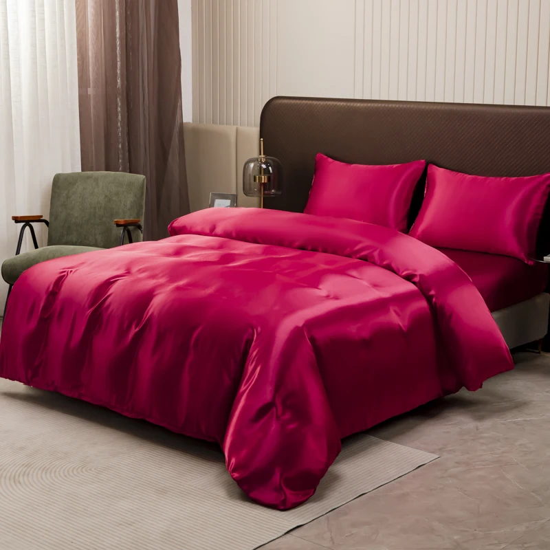 Black Ice Silk Bedding Set Satin Silky Duvet Cover Set With Pillowcase High-end Home Textiles Solid Color Bed Cover Sets