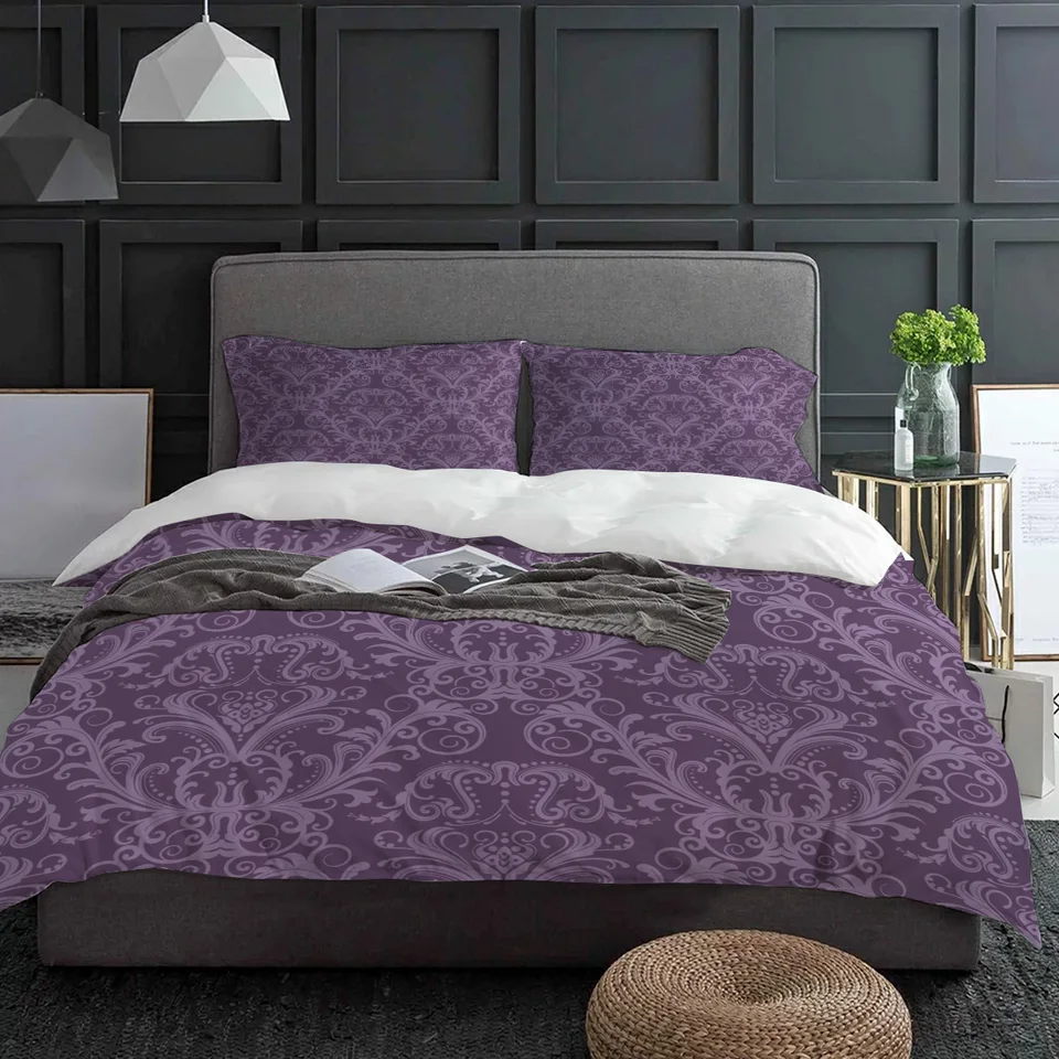 Purple European Retro Style Bedding Set 3pcs Duvet Cover Pillowcase Kids Adult Quilt Cover Double Bed Set Home Textile