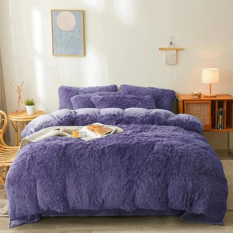 Ultra Soft Faux Fur Queen Comforter Set - Includes Plush Fluffy Bedding Duvet Cover and Two Pillowcases