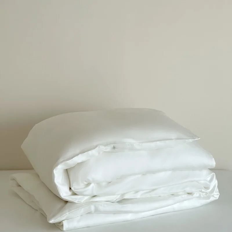 White Silky Wedding Duvet Cover, Lyocell Bamboo Fiber Summer Cooling Quilt Cover,Breathable Skin-friendly Home Bedding 59*79in