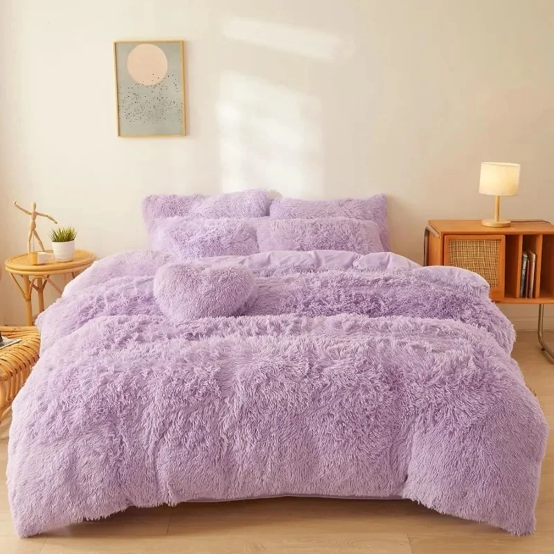 Ultra Soft Faux Fur Queen Comforter Set - Includes Plush Fluffy Bedding Duvet Cover and Two Pillowcases